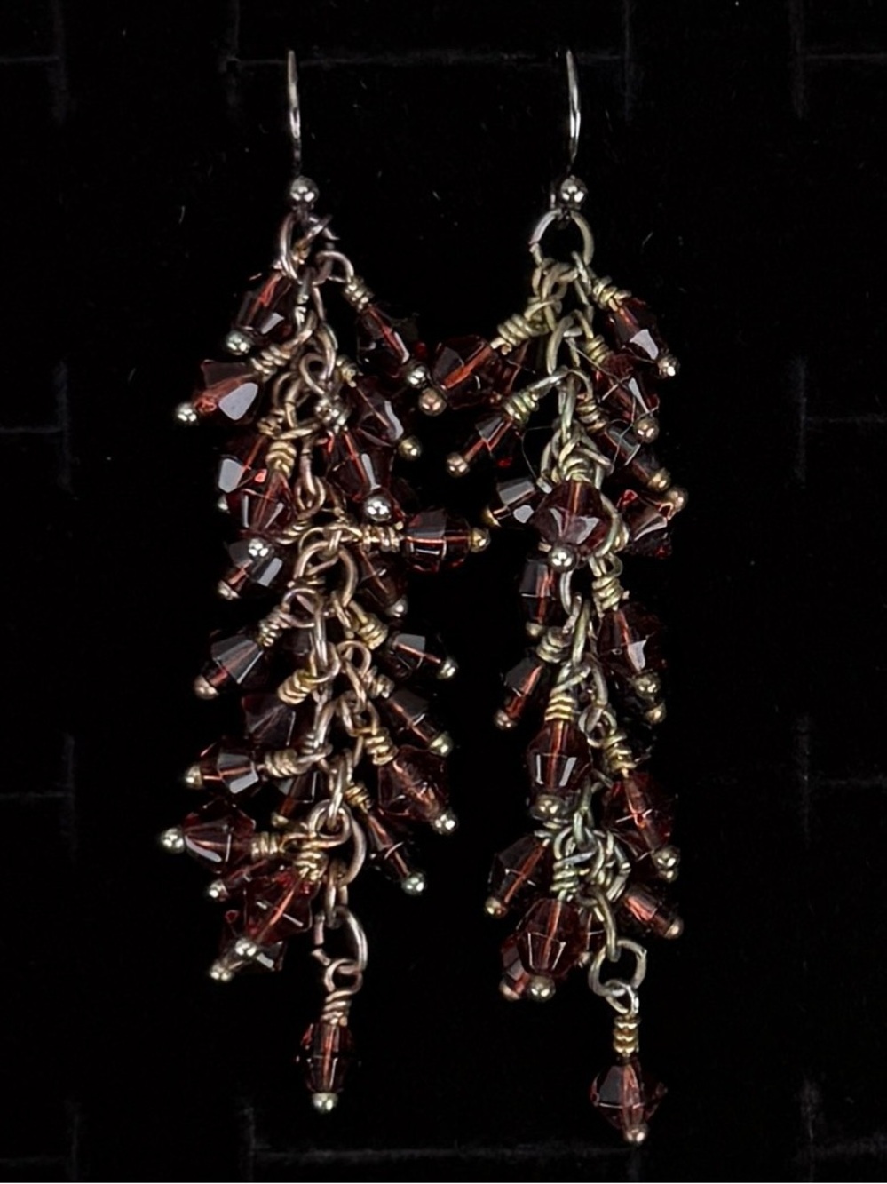 Bohemian chic burgundy, mini beaded cha-cha long pierced earrings